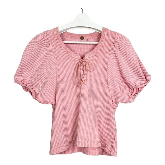 Free People One Hayden Thermal Waffle Knit Top Pink - Picture 2 of 12